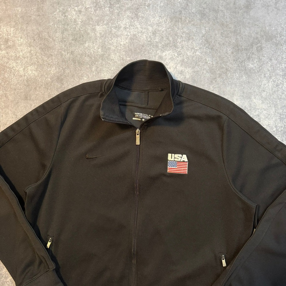 Nike Golf Tour Performance USA Flag Track Jacket Mens XL Black Full Zip‎